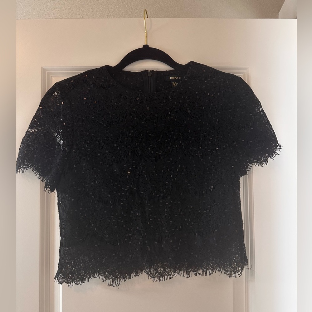 Forever 21 Black Sequin Sparkle Lace Top